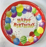 Тарелки бумажные Happy birhtday шарики, красная кайма, 10шт
