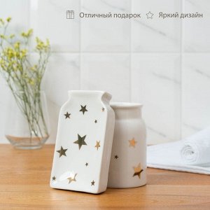 Аксессуары для ванной «Звёзды», 4 предмета: мыльница, дозатор для мыла 320 мл, 2 стакана 300 мл, белые