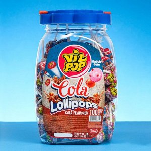 Леденцы карамельные на палочке "Vil pop" с жвачкой Cola, 16 г