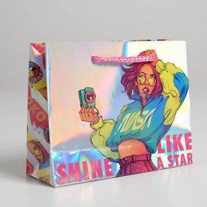 Пакет подарочный голографический «Shine like a star», 15 × 12 × 5,5 см