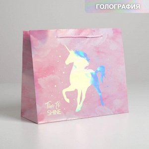 Пакет подарочный голографический Unicorn, 27 × 23 × 11,5 см