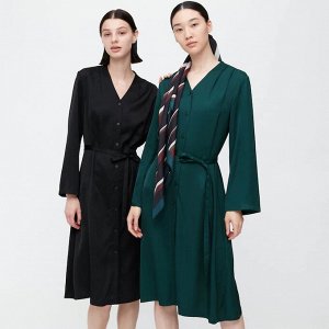 UNIQLO&HANA TAJIMA Атласное платье с V-образным вырезом