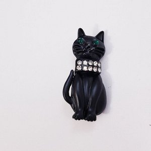 Брошь Кошка с камнями, цвет черный, арт.748.286