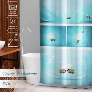 Штора для ванны Доляна «Аквариум», 180?180 см, EVA