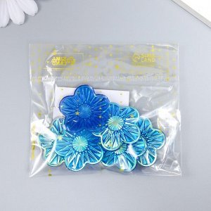 Декор для творчества пластик "Цветок" голография синий набор 6 шт 3,5х3,5 см
