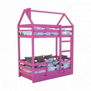 Кровать-домик Skandi, детская, двухъярусная, цвет розовый