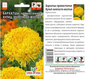 Цветы Бархатцы Купид Золотисто-желтые/Сем Алт/цп 0,3 гр.