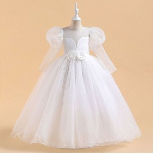 Платье детское, с рукавами-фонариками, цвет белый