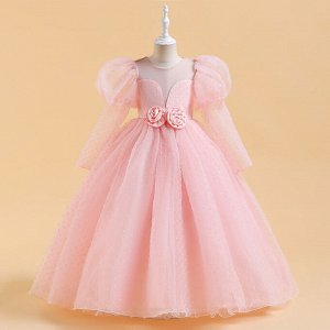 Платье детское, с рукавами-фонариками, цвет розовый