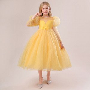 Платье детское, с рукавами-фонариками, цвет желтый