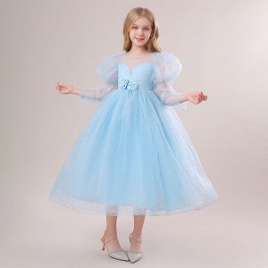 Платье детское, с рукавами-фонариками, цвет голубой