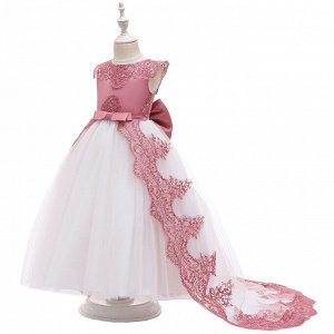 Платье детское, со шлейфом, цвет белый/розовый