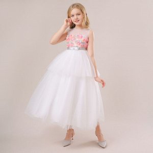 Платье детское, узор "Цветы", цвет белый