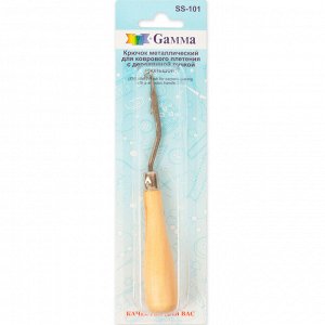 "Gamma" SS-101 крючок для коврового плетения металл дерево в блистере с деревянной ручкой