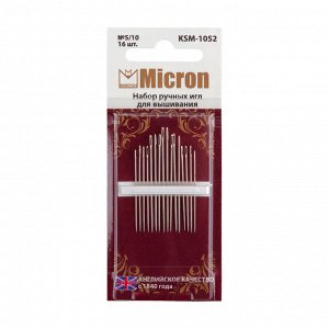 Иглы для шитья ручные "Micron" KSM-1052 набор для вышивания 16 шт. в блистере 5/10