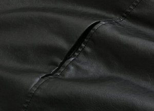Куртка из иск. кожи на молнии, с капюшоном, черный с серым