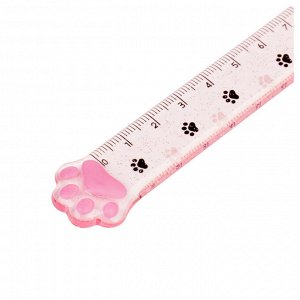 Линейка 15см MESHU ""Paw"", пластиковая, тонированная, с блестками, европодвес