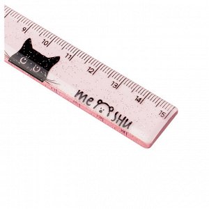 Линейка 15см MESHU ""Paw"", пластиковая, тонированная, с блестками, европодвес
