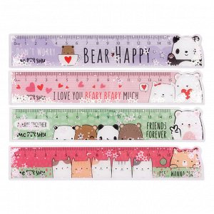 Линейка 15см MESHU ""Beary beary"", ПВХ с блестками, ассорти, европодвес