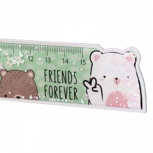 Линейка 15см MESHU ""Beary beary"", ПВХ с блестками, ассорти, европодвес