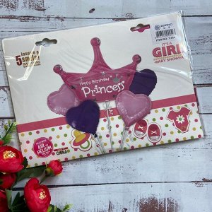 Набор фольгированных шаров "Happy birthday princess"  5шт