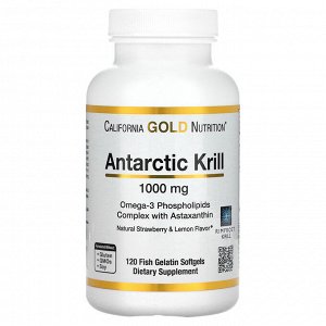 California Gold Nutrition, масло антарктического криля, комплекс фосфолипидов из омега-3 с астаксантином, натуральный клубнично-лимонный вкус, 1000 мг, 120 капсул