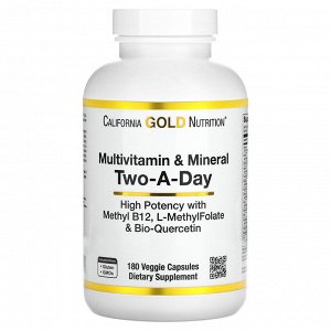 California Gold Nutrition, мультивитамины и минералы, две капсулы в день, 180 растительных капсул