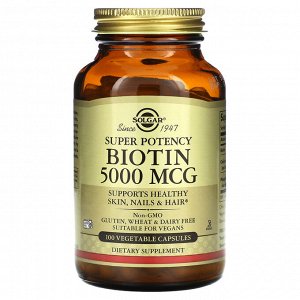 Solgar, биотин, 5000 мкг, 100 растительных капсул