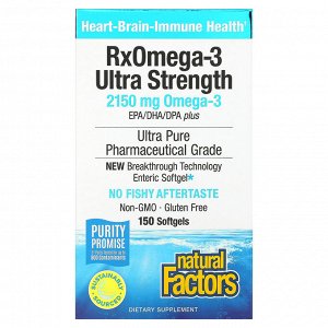 Natural Factors, RxOmega-3 Ultra Strength, 150 капсул (1075 мг в каждой капсуле)