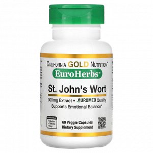 California Gold Nutrition, EuroHerbs, экстракт зверобоя, качество Euromed, 300 мг, 60 растительных капсул