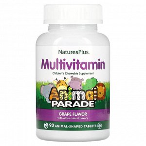 Nature's Plus NaturesPlus, Source of Life, Animal Parade, жевательные мультивитамины с микроэлементами для детей, со вкусом винограда, 90 таблеток в форме животных