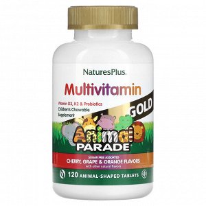 NaturesPlus, Source of Life, Animal Parade Gold, жевательные мультивитамины с микроэлементами для детей, ассорти, 120 таблеток в форме животных