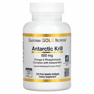 California Gold Nutrition, масло антарктического криля, комплекс фосфолипидов из омега-3 с астаксантином, натуральный клубнично-лимонный вкус, 500 мг, 120 капсул