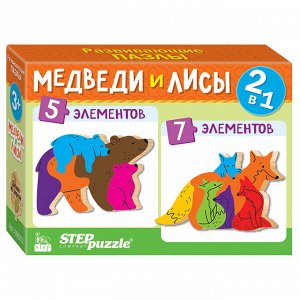 Мозаика "puzzle" 2в1 из дерева "Медведи и лисы" 69003