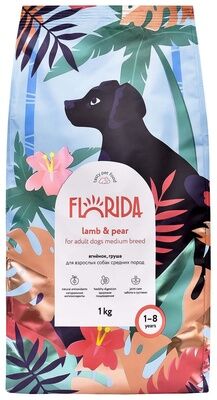 Сухой корм Florida для взрослых собак средних пород с ягненком и грушей 12+2 . 14 кг .Супер премиум. Россия