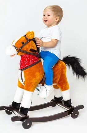 Лошадка каталка-качалка AMAROBABY (West), с колесами, коричневый, 69.5x28.5x74 см