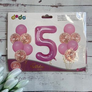 Набор воздушных шаров розовый с цифрой 5