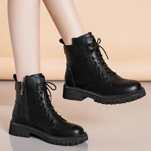 Женские ботинки на шнуровке и с молнией, цвет чёрный