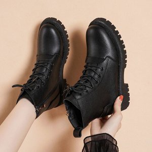 Женские ботинки с декором, на шнуровке и молнии, цвет чёрный