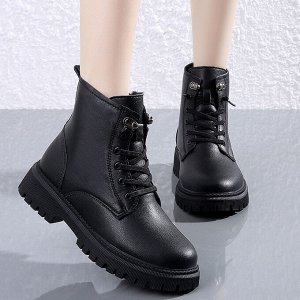 Женские ботинки на шнуровке, цвет чёрный
