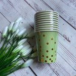 Праздничные стаканы зеленые с золотистыми точками 10шт