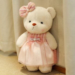 Мягкая игрушка Медвежонок 25 см, цвет белый, платье розовое, Икея