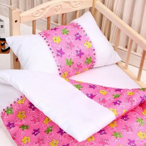 Кукольное постельное" Медузы на розовом с тесьмой"простынь,одеяло,46*36,подушка 23*17