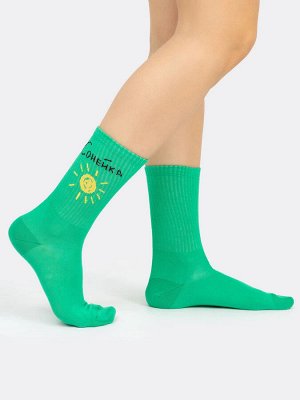 Высокие носки женские в оттенке светлая зеленка с рисунком в виде надписи сонейка (1 упаковка по 5 пар)