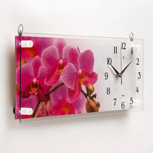 Часы-картина настенные, серия: Цветы, "Ветка розовых орхидей", плавный ход, 20 х 50 см