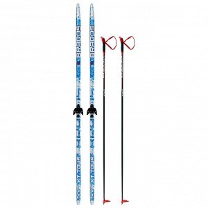 Комплект лыжный: пластиковые лыжи 200 см с насечкой, стеклопластиковые палки 160 см, крепления NN75 мм, цвета МИКС