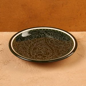 Тарелка Риштанская Керамика "Атлас", зелёная, плоская, 15 см