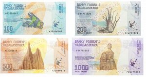 К2 Сет: 100 200 500 и 1000 ариари Мадагаскар 2017 Фауна