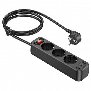 Удлинитель сетевой фильтр USB зарядка 3х розетки (EU) + 3 USB 2.4A 4000W, 1,8м