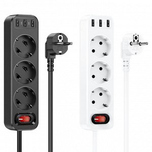 Удлинитель сетевой фильтр USB зарядка 3х розетки (EU) + 3 USB 2.4A 4000W, 1,8м